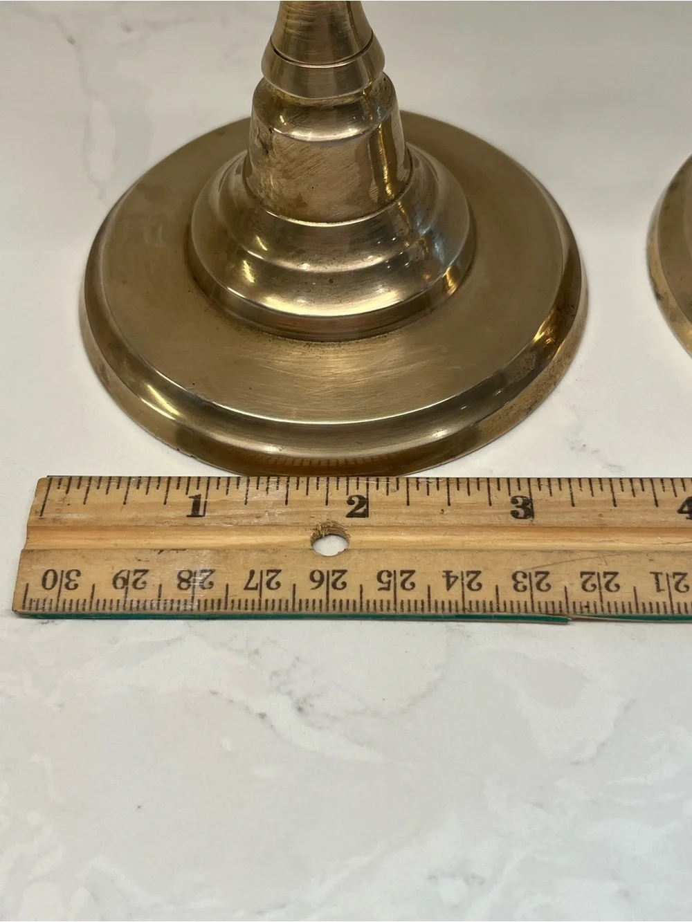Vintage Solid Brass Turned Candlestick Pair - Polished Gold Tone